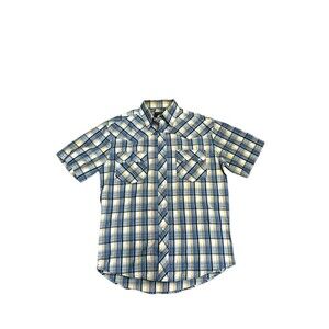 Vtg Rustler Wrangler Outlaw Shirt Mens Med Plaid Stripe Pearl Snap Short Sleeve